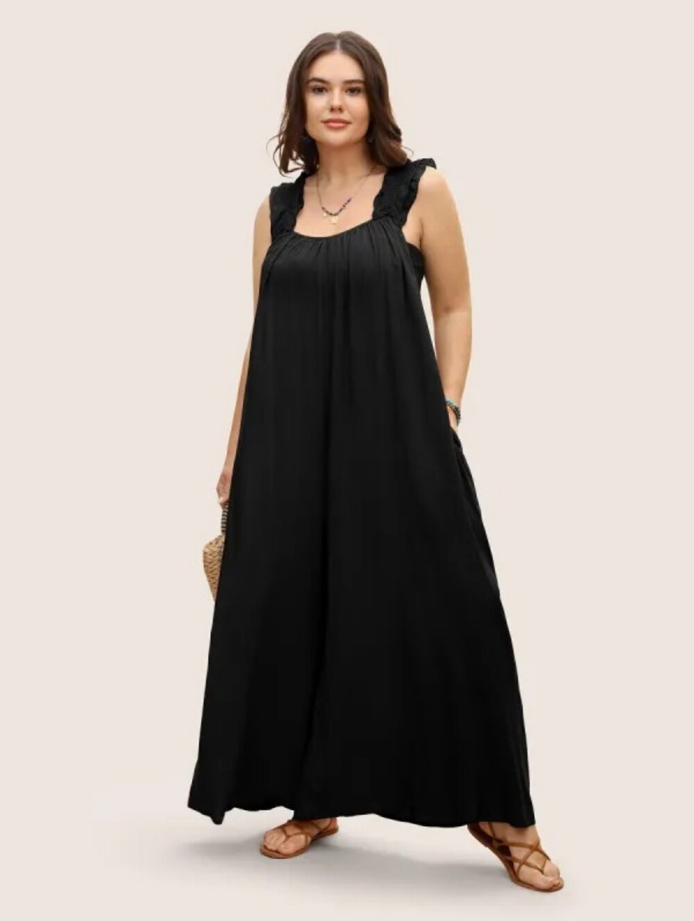BloomChic Black Ruffle-Shoulder Jumpsuit
